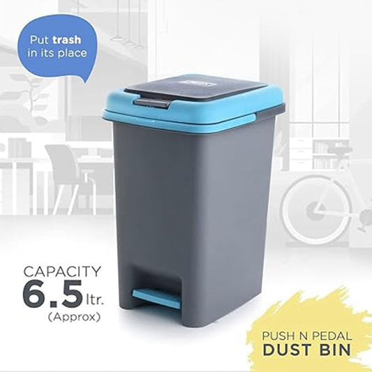Apex Plastic Push N Pedal Dust Bin Hands-free Operation Compact Design 6.5 Liters (1 Pc Mix Color)