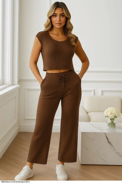 RIBBED FANCY CO ORD SET TWO PIECE SETS