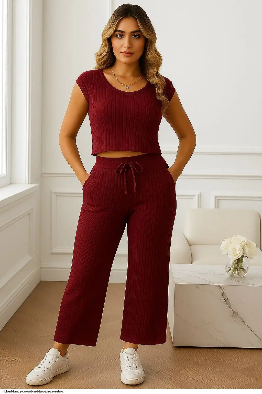 RIBBED FANCY CO ORD SET TWO PIECE SETS