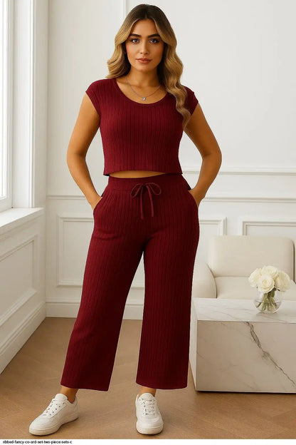 RIBBED FANCY CO ORD SET TWO PIECE SETS