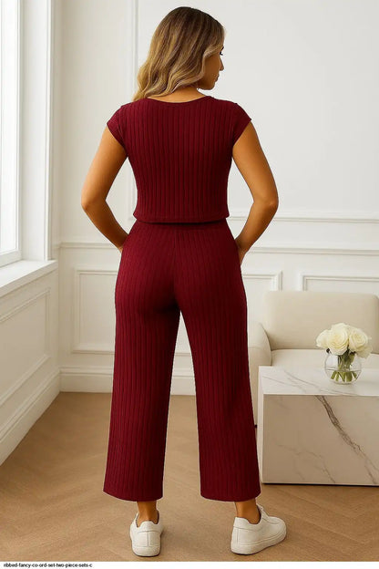 RIBBED FANCY CO ORD SET TWO PIECE SETS