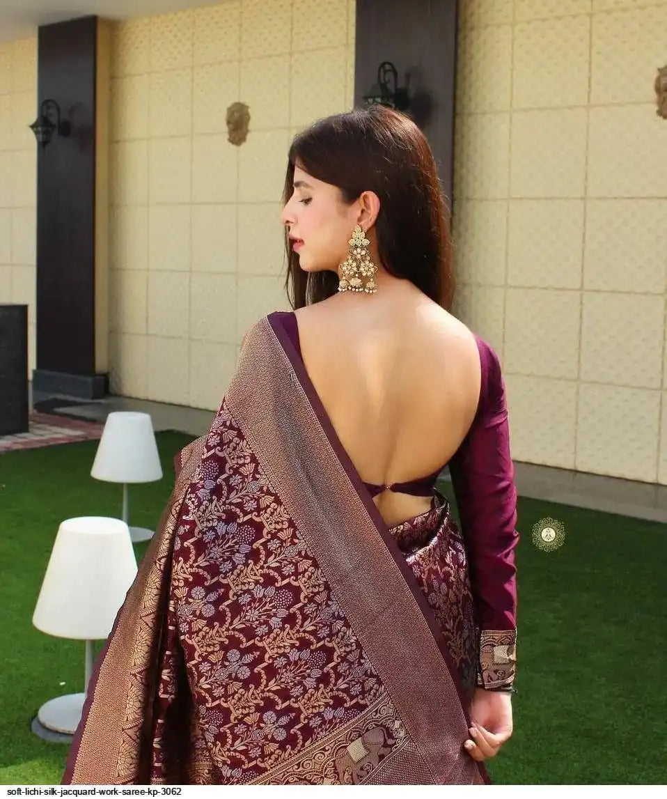 SOFT LICHI SILK JACQUARD WORK SAREE