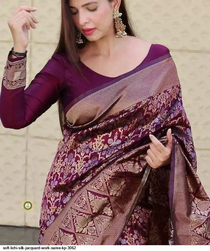SOFT LICHI SILK JACQUARD WORK SAREE
