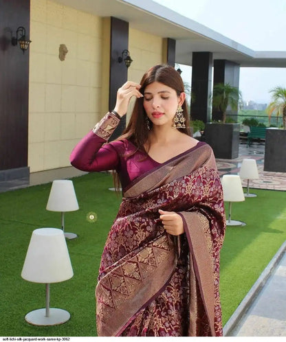 SOFT LICHI SILK JACQUARD WORK SAREE